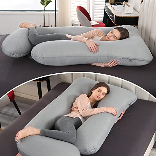 Elover Pregnancy Pillows,U-Shape Full Body Pillow Cooling Cover Dark Grey Pregnancy Pillows for Sleeping Body for Adults,Maternity Pillow (Cooling Material,Haze Grey) - Image 2