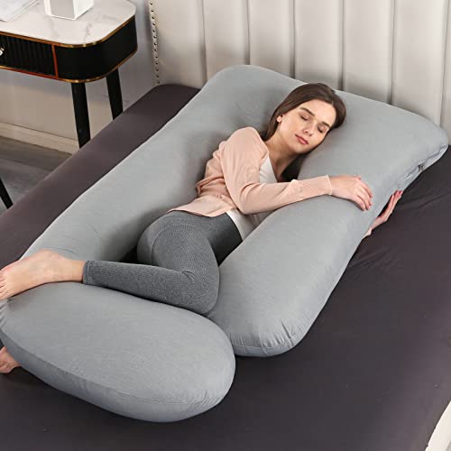 Elover Pregnancy Pillows,U-Shape Full Body Pillow Cooling Cover Dark Grey Pregnancy Pillows for Sleeping Body for Adults,Maternity Pillow (Cooling Material,Haze Grey) - Image 5