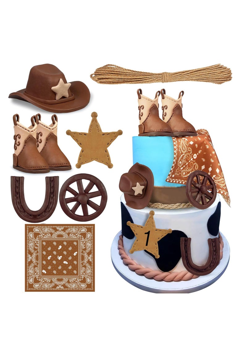 KASTWAVE 7PCS Cowboy Cake Decorations, Cowboy Hat and Boot Cake Toppers, Vintage Cowboy Rodeo Cake Topper, Western Cowboy Cowgirl Birthday Baby Shower for Western Theme Party Favors Supplies - Image 1