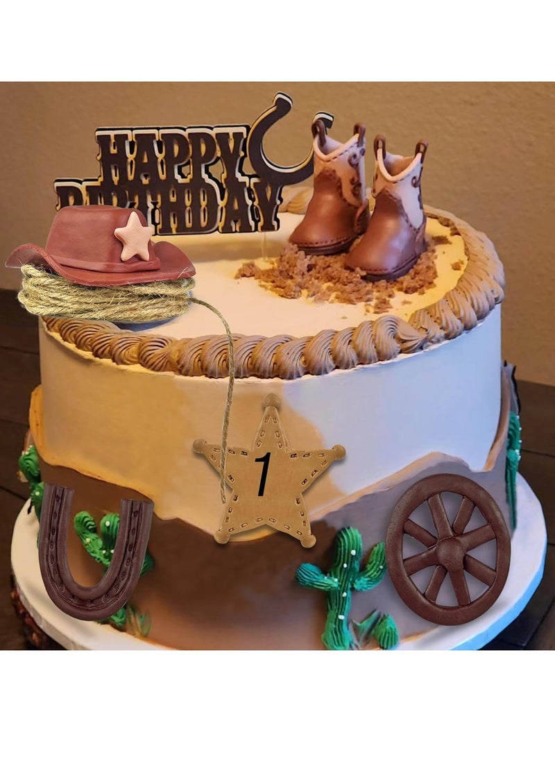 KASTWAVE 7PCS Cowboy Cake Decorations, Cowboy Hat and Boot Cake Toppers, Vintage Cowboy Rodeo Cake Topper, Western Cowboy Cowgirl Birthday Baby Shower for Western Theme Party Favors Supplies - Image 4