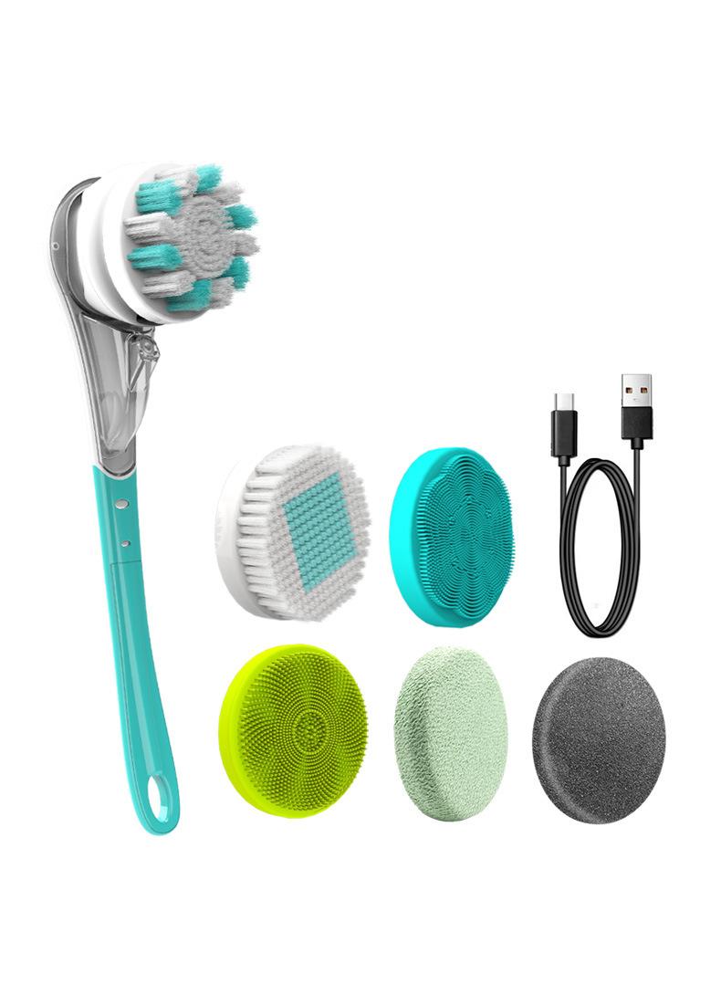 general Electric Body Brush with Six Brush Heads Rechargeable Back Brush Long Handle Exfoliating Spin Scrubber Perfect for Women & Men Wash Deep Cleaning Brush Shower Skin Massager（Green） - Image 1