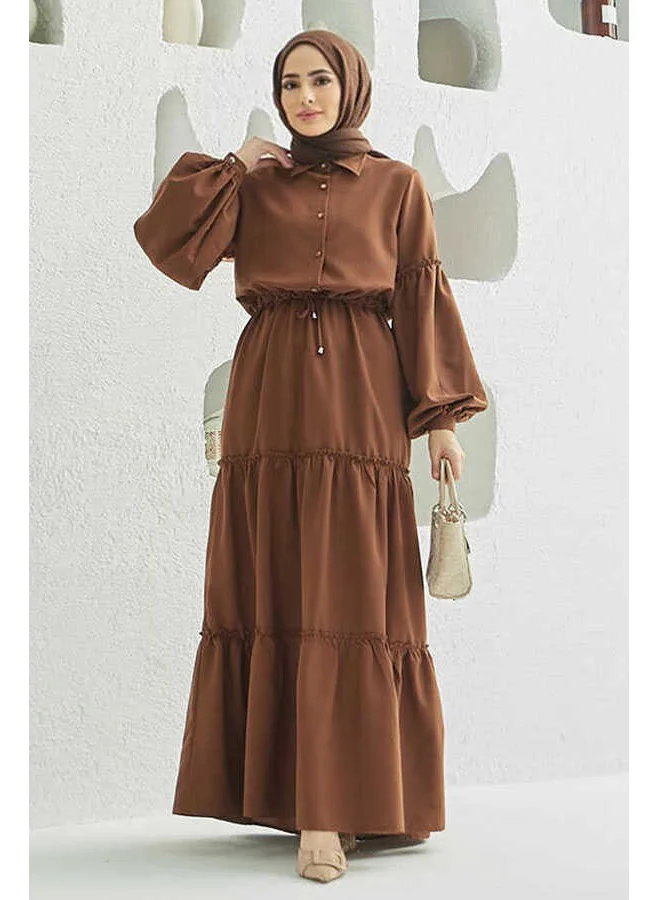 Neways 6567-CARLA Pleated Dress Brown