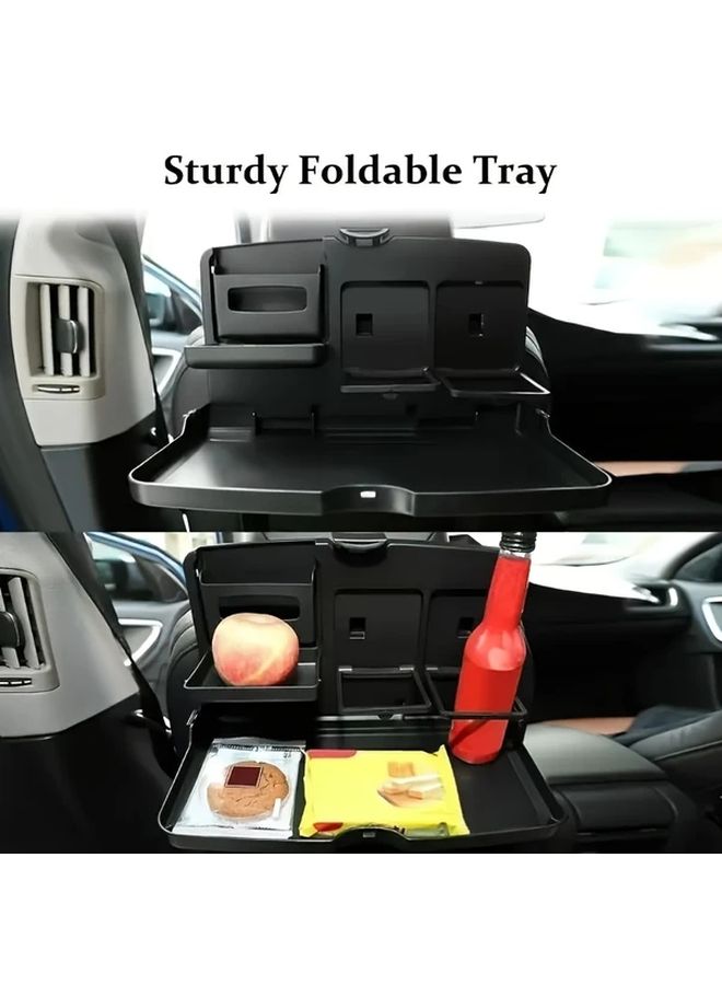 Black Foldable Car Backseat Tray Cup Holder Phone Slot Portable Dining Entertainment - Image 3