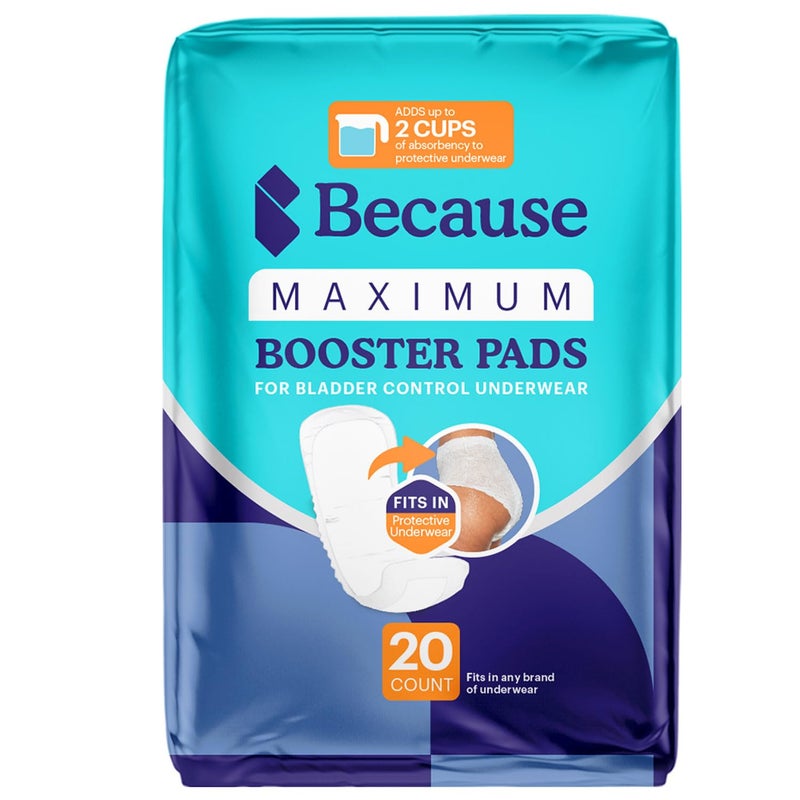 Because Maximum Incontinence Booster Pads Adult Diaper Doubler Adds 2 Cups of Extra Absorbency Discreet Soft Leak Protection for Men Women Fits Inside Disposable Underwear 20 Count
