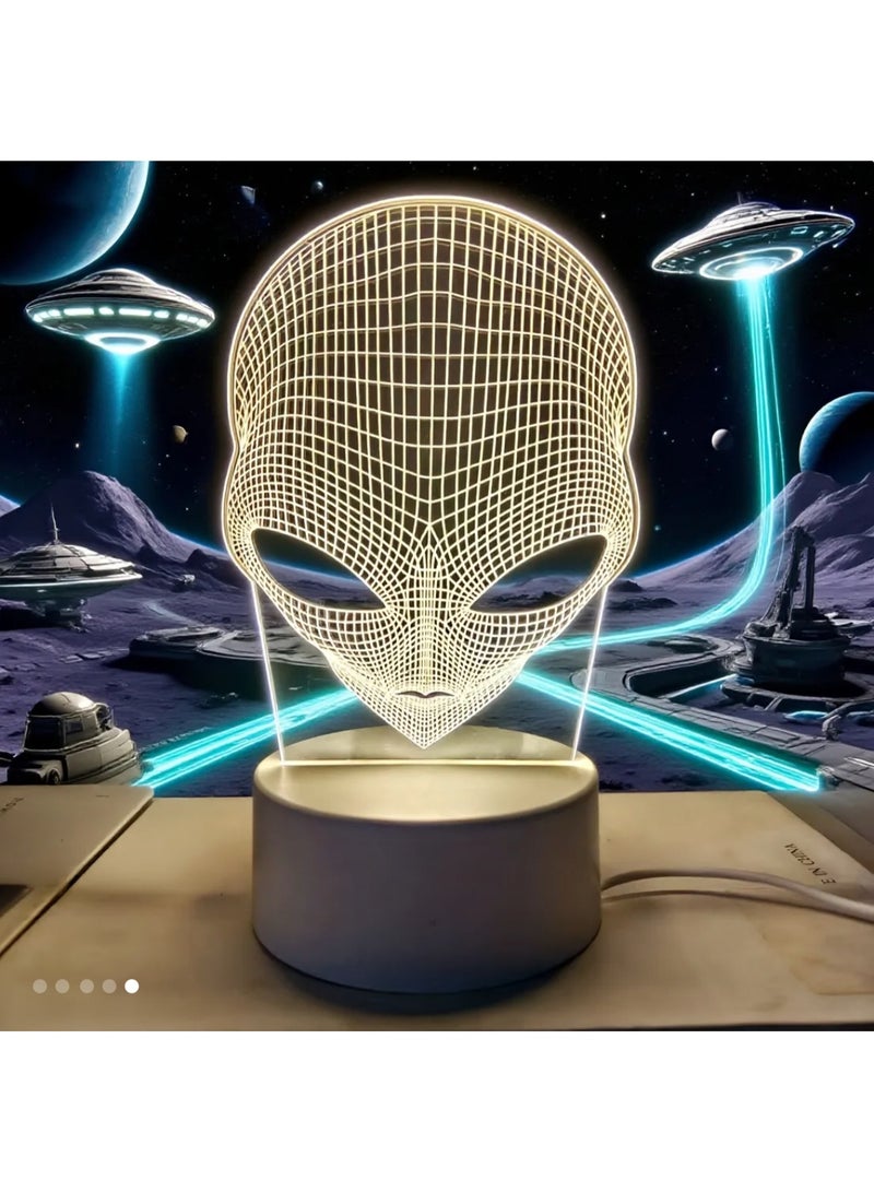 3D alien lamp | acrylic light | warm light | room décor | night light | modern home decor | sci-fi gift | Halloween gift | birthday present | alien mask light - Image 1