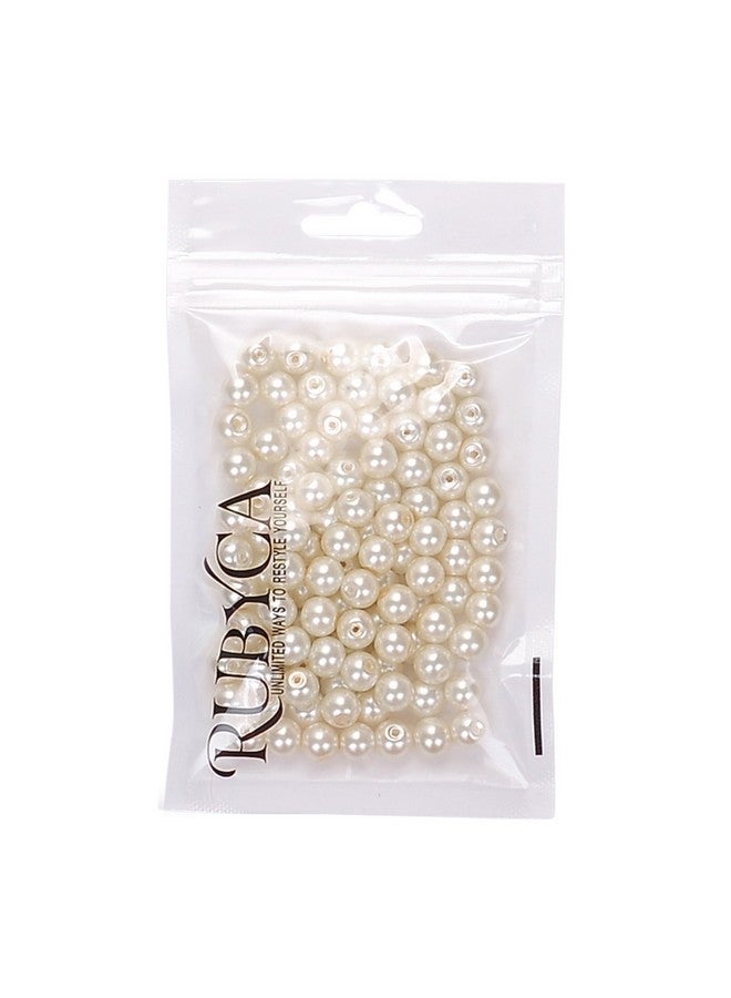 روبيكا 200 قطعة تشيكية صغيرة من الساتان بريق الزجاج اللؤلؤ حبة مستديرة لصنع المجوهرات كريم 8 مللي متر - Image 2