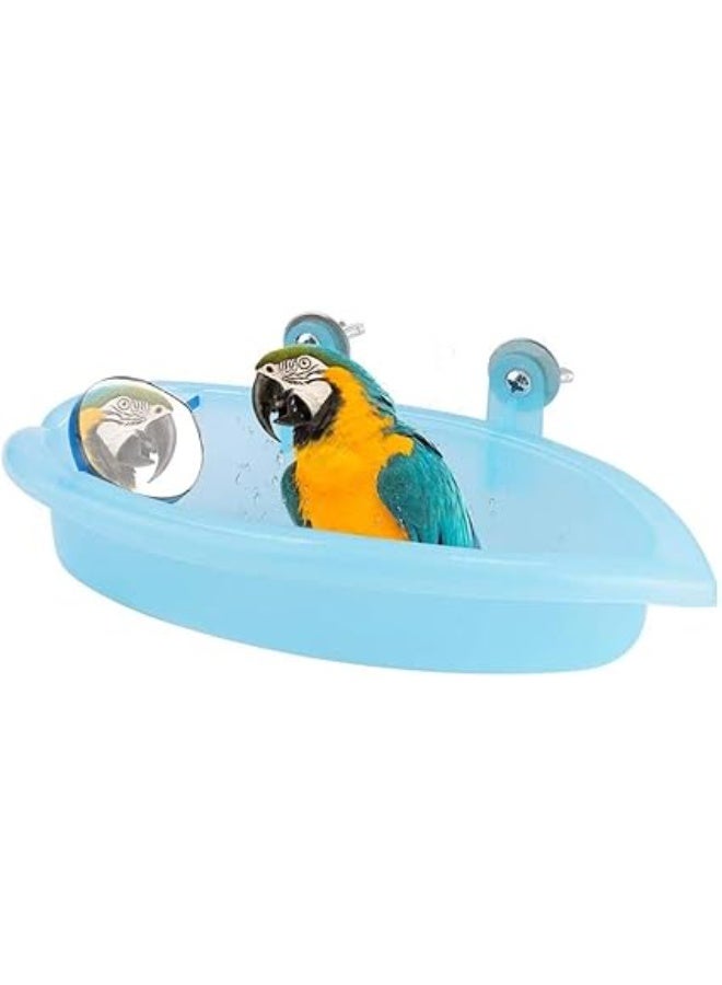 Pet Parrot Bathtub, Bird Bath Tub with Mirror and Sink Toy, Bird Shower Bathing Feeder Bowl, Plastic Bird Bath for Small to Medium Parrots - Image 1