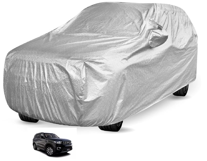 Auto Hub Waterproof Car Cover Compatible with Mahindra Scorpio N with Mirror Pockets, Soft Cotton Lining, Scorpio N Car Cover Waterproof, Metallic Silver - Image 1
