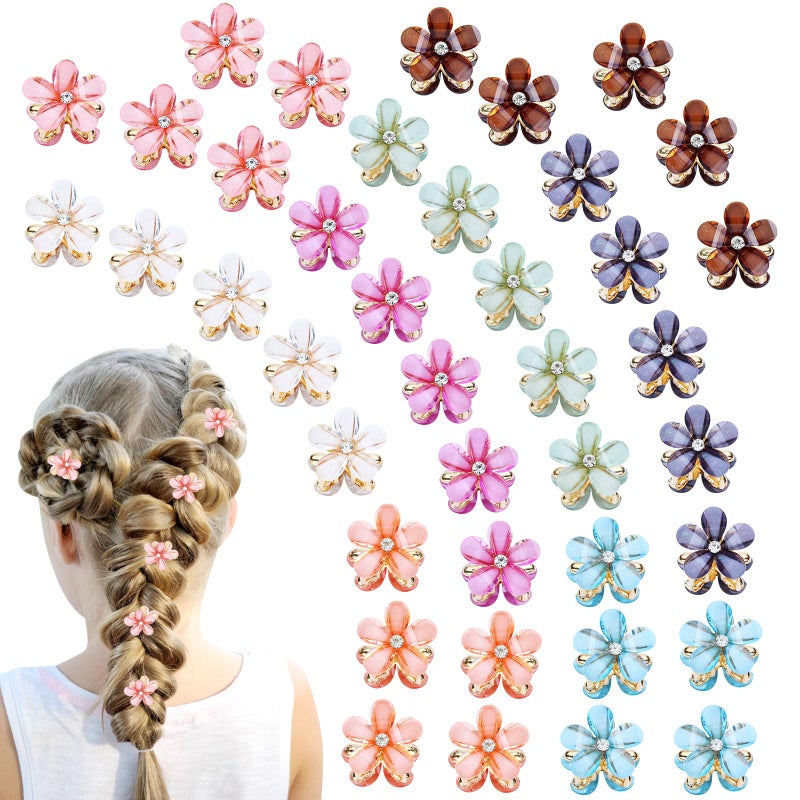 Dizila 40 Pieces 2cm/0.8" Small Mini Crystal Flower Hair Claws Clips Floral Hair Barrettes Hair Accessories for Women Girls Teens Kids Toddlers - Image 1