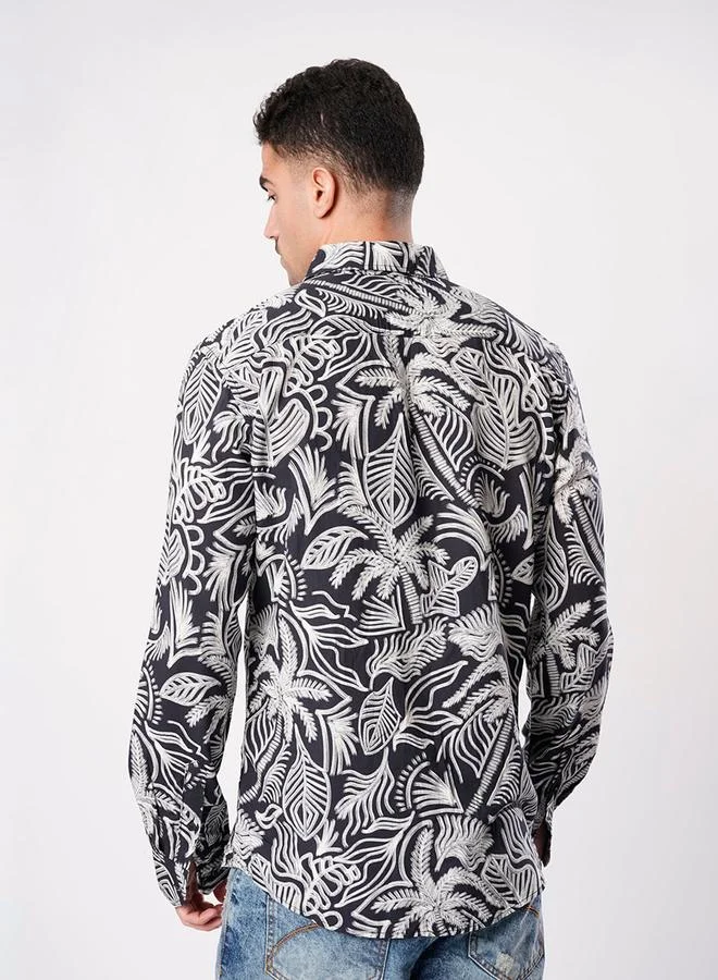 Styli Men Black Tropical Print Slim Fit Shirt By Bene Kleed