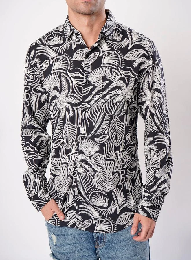 Styli Men Black Tropical Print Slim Fit Shirt By Bene Kleed