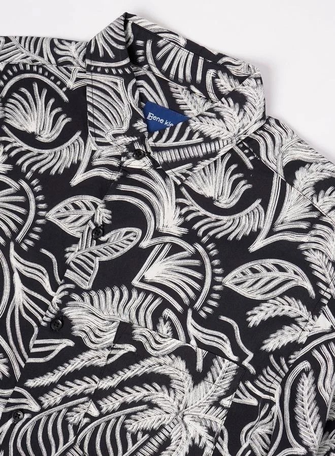 Styli Men Black Tropical Print Slim Fit Shirt By Bene Kleed