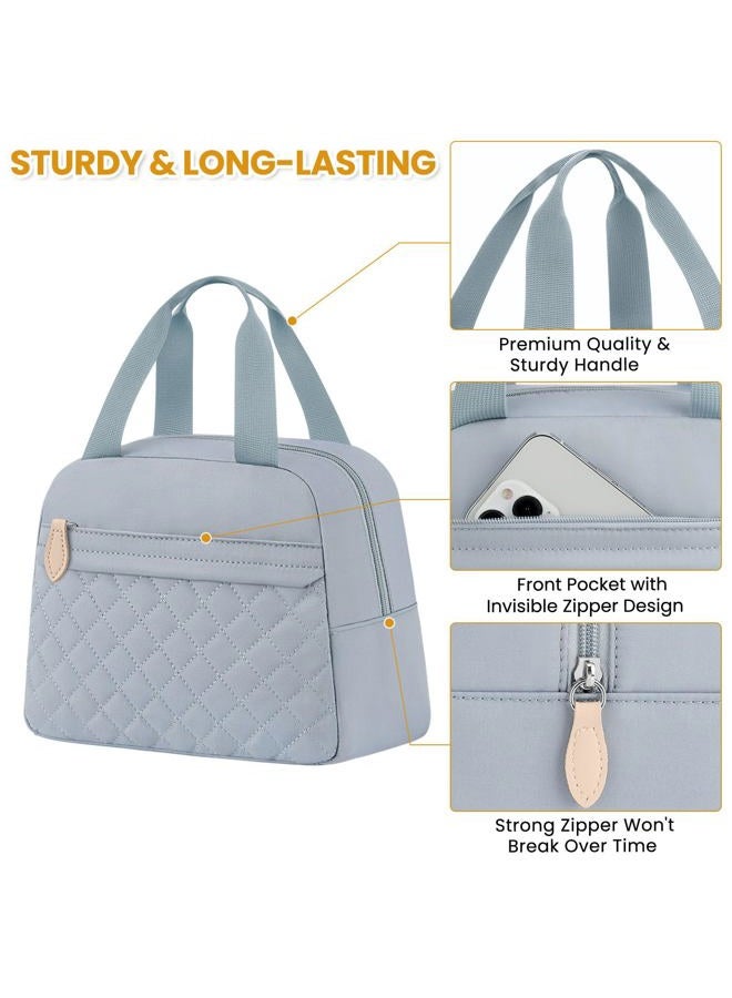 ELONGRIVER Insulated Lunch Bag for Women, Portable Lightweight Lunch Box for Adults, Reusable Small Lunch Tote Cooler Bags with Front Zipper Pocket for Work, Travel and Picnic (Light Blue) - Image 4