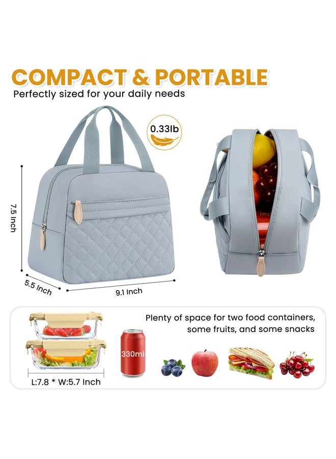ELONGRIVER Insulated Lunch Bag for Women, Portable Lightweight Lunch Box for Adults, Reusable Small Lunch Tote Cooler Bags with Front Zipper Pocket for Work, Travel and Picnic (Light Blue) - Image 2