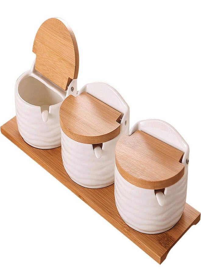 Magnitt Ceramics Storage Jar Porcelain Condiment Jar Spice Container with with Flip Lid and Spoon - Best Creative Seasoning Box for Your Home, Kitchen, Counter (3) - Image 1