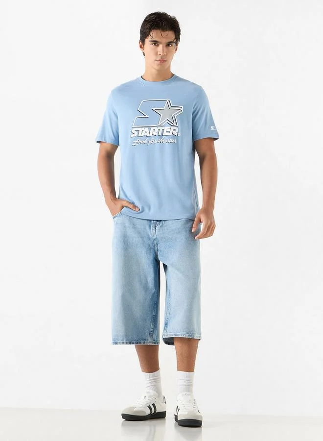 ستارتر تيشيرت بياقة ضيقة وأكمام قصيرة وطبعات من ستارتر