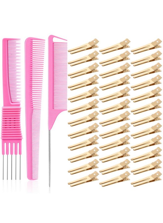 IKOCO 50Pcs Pin Curl Clips Ikoco Hairdressing Double Prong Hair Clips With 3Pcs Comb Set For Setting Curls Hair Salon Or Barber Gold - Image 1