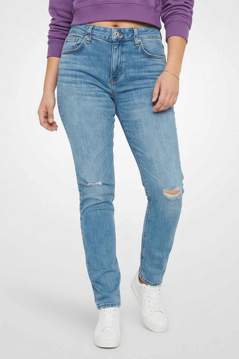 Rag & bone Women Slim Fit Washed Rip Stretchable Denim, Blue - Image 3