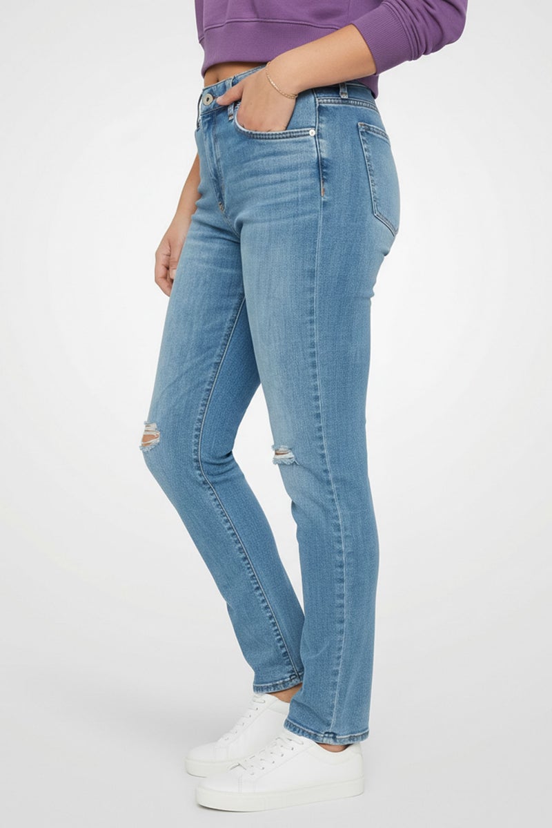 Rag & bone Women Slim Fit Washed Rip Stretchable Denim, Blue - Image 4