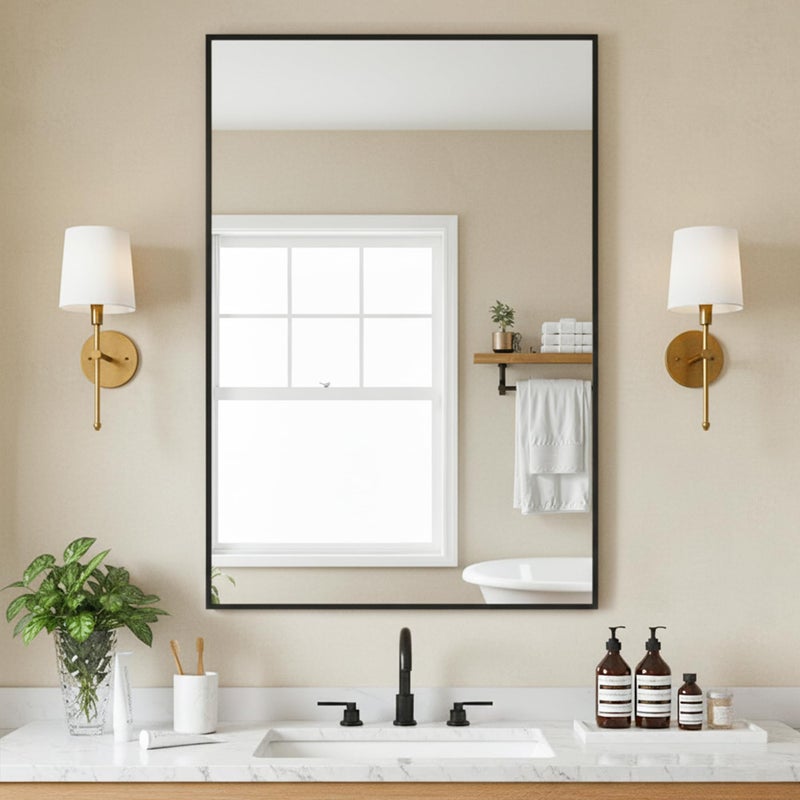 FICTOR Bathroom Vanity Mirror-Black, 36" x 24", Shatterproof & Anti-Rust, Wall Mount Rectangle Mirrors with Metal Frame for Over Sink, Bathroom, Bedroom, Living Room,Entryway - Image 1