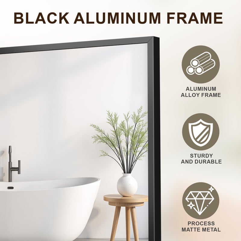 FICTOR Bathroom Vanity Mirror-Black, 36" x 24", Shatterproof & Anti-Rust, Wall Mount Rectangle Mirrors with Metal Frame for Over Sink, Bathroom, Bedroom, Living Room,Entryway - Image 5
