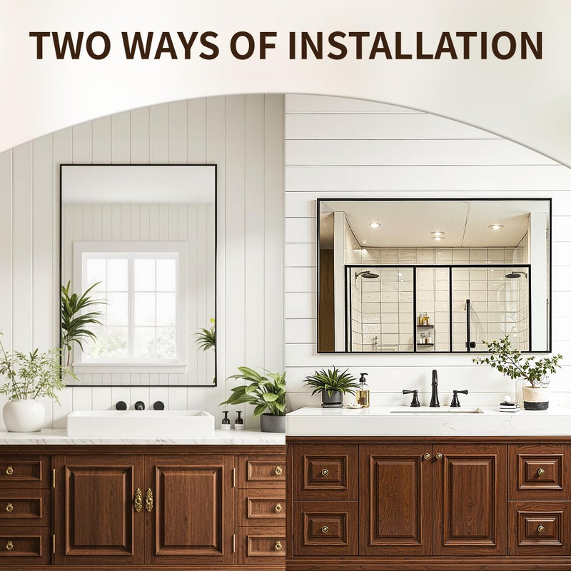 FICTOR Bathroom Vanity Mirror-Black, 36" x 24", Shatterproof & Anti-Rust, Wall Mount Rectangle Mirrors with Metal Frame for Over Sink, Bathroom, Bedroom, Living Room,Entryway - Image 3