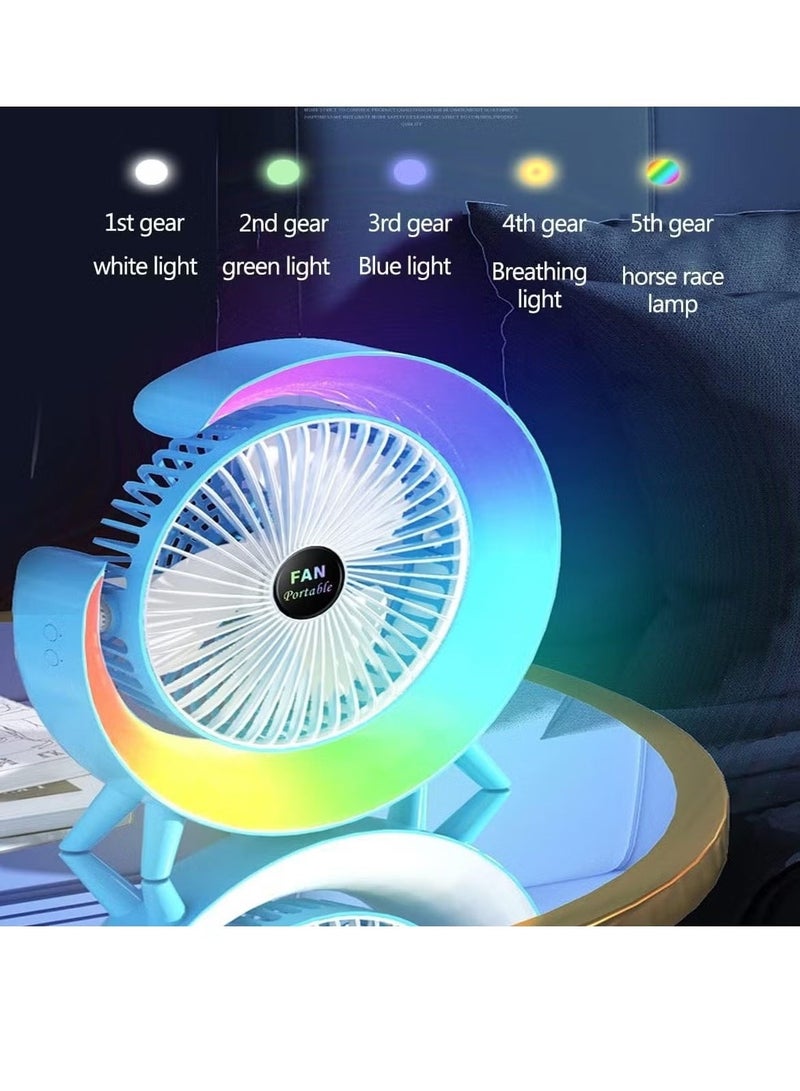 Multifunctional Colorful Desktop Small Fan portable Floor mounted Fan With Light USB Charging personal Fan - Image 4