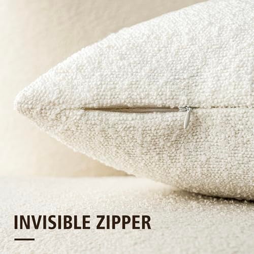 Foindtower Pack of 2 Textured Boucle Throw Pillow Covers Accent Solid Pillow Cases Cozy Soft Decorative Couch Cushion Case for Chair Sofa Bedroom Living Room Home Decor 18 x 18 InchWhite - Image 3