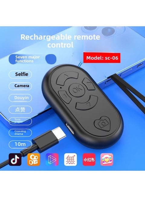 Multi-function Shaking Audio And Video Remote Control Bluetooth Like Page Turning Artifact Comes With Charging Bin Remote Control Ring-Color:Sc-06【black】