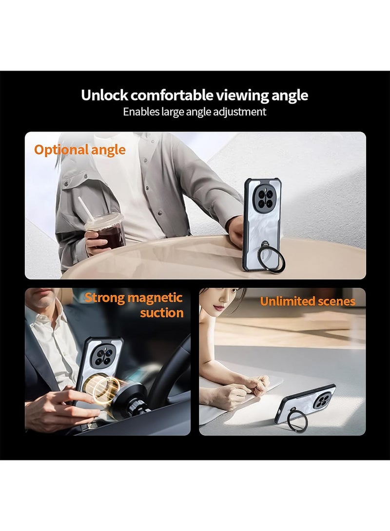 Aookay for Honor Magic 7 Pro Case, 360° Rotatable Magnetic Ring Stand Back Cover, TPU+PC Shockproof Protection Mobile Phone Case, Anti-Yellowing Slim Fit Protective Case (Black) - Image 2