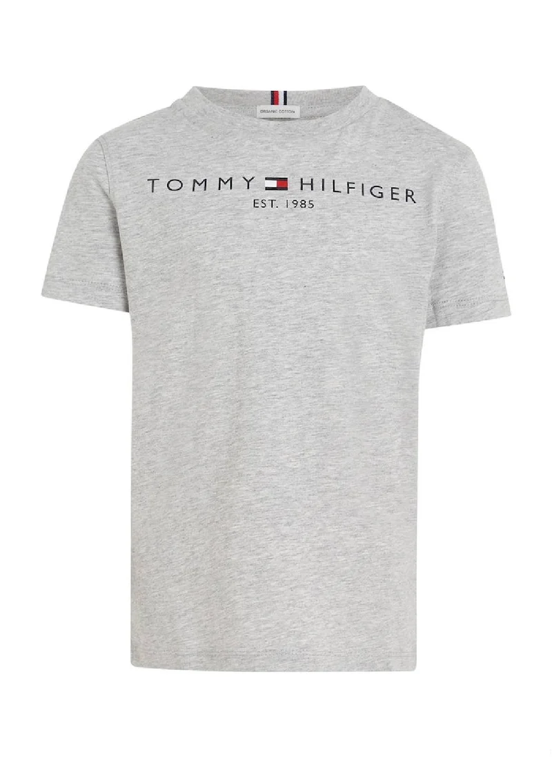 TOMMY HILFIGER Kids' Essential Organic Cotton Logo T-Shirt, Grey