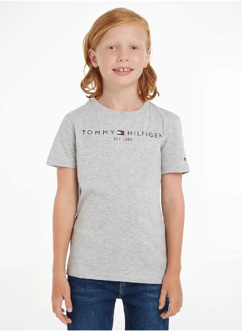 TOMMY HILFIGER Kids' Essential Organic Cotton Logo T-Shirt, Grey