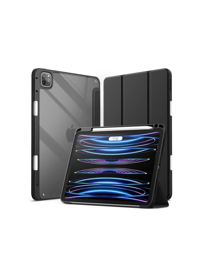 متوافق مع غطاء لجهاز iPad Pro (M4) 2024 مقاس 11 بوصة مع حامل قلم، غطاء حماية ذكي مضاد للصدمات مع حافظة خلفية شفافة، حافظة واقية (أسود)