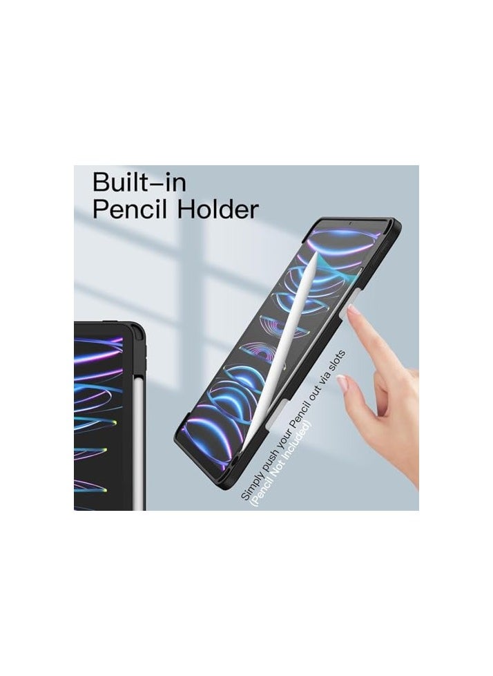 متوافق مع غطاء لجهاز iPad Pro (M4) 2024 مقاس 11 بوصة مع حامل قلم، غطاء حماية ذكي مضاد للصدمات مع حافظة خلفية شفافة، حافظة واقية (أسود)