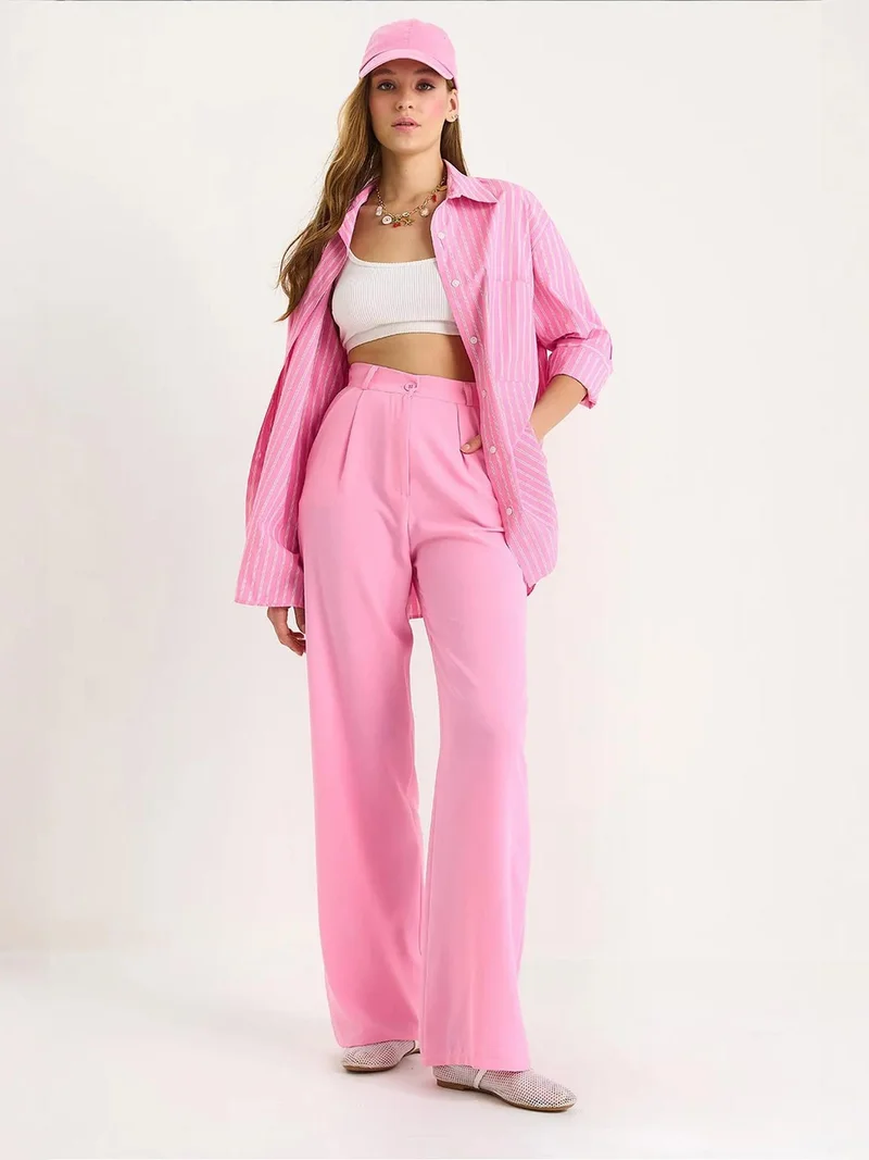 Bianco Lucci LUCCI High Waist Palazzo Pants with Button Closure