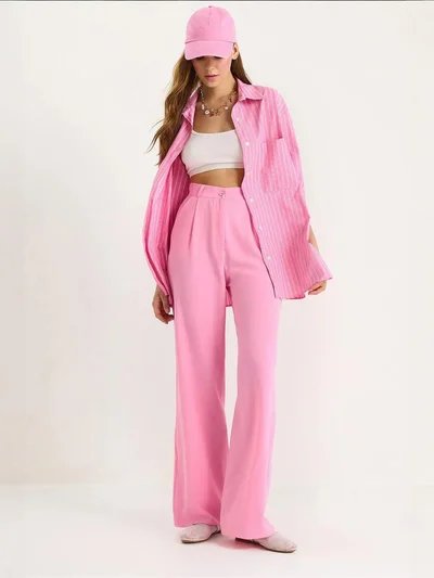 Bianco Lucci LUCCI High Waist Palazzo Pants with Button Closure