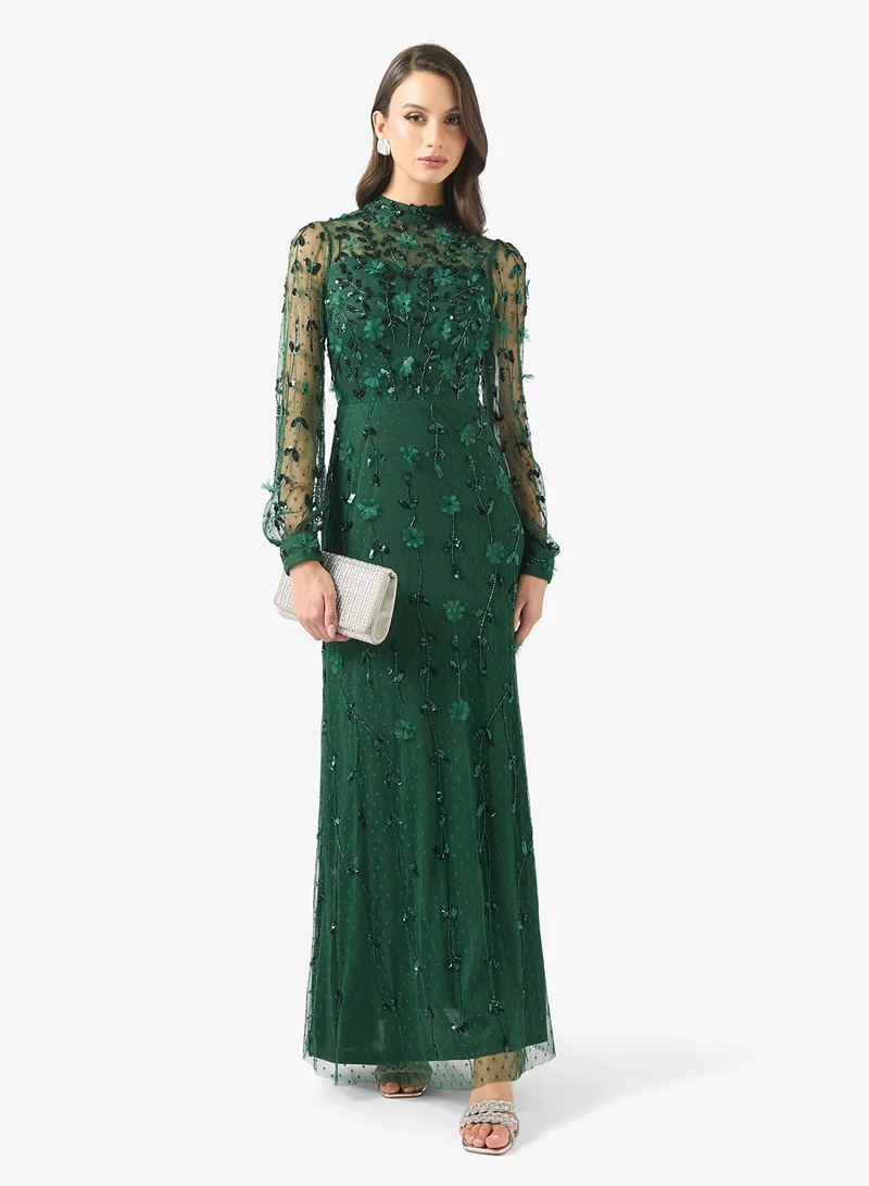 Balloon Sleeve Sequin Maxi Dress