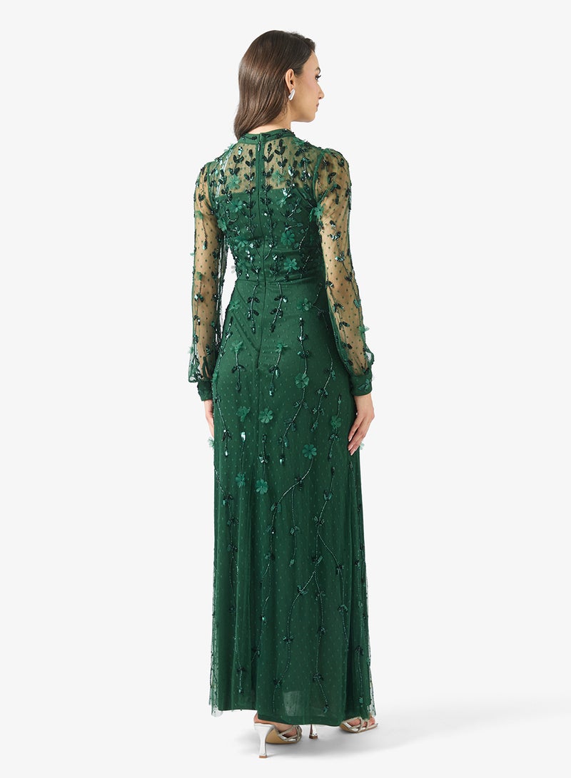 فروك اند فرل فستان سهرة طويل مزين بالترتر وأكمام بالون - Image 2