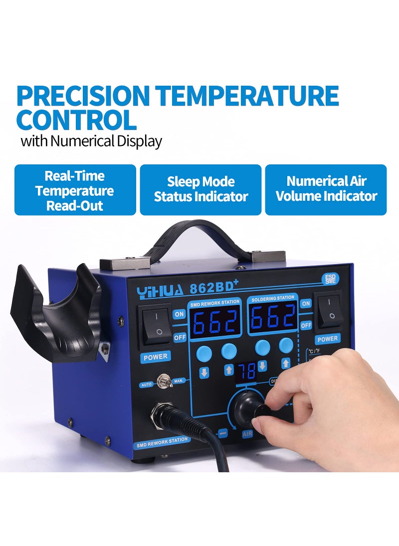 Yihua YIHUA 862BD+ SMD ESD Safe 2 in 1 Soldering Iron Hot Air Rework Station °F /°C with Multiple Functions  - Image 2