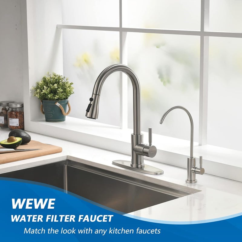WEWE Drinking Water Faucet for Kitchen Sink, Kitchen Water Filter Faucet Stainless Steel for Reverse Osmosis or Water Filtration System Beverage Non-Air Gap RO Faucet Brushed Nickel Finish - Image 2