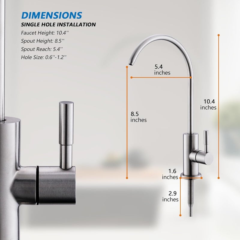 WEWE Drinking Water Faucet for Kitchen Sink, Kitchen Water Filter Faucet Stainless Steel for Reverse Osmosis or Water Filtration System Beverage Non-Air Gap RO Faucet Brushed Nickel Finish - Image 4