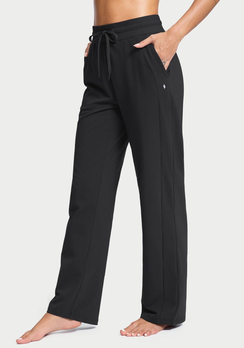 Soothfeel Women's Cotton Sweatpants Lounge Sweat Pants High Waisted Open Bottom Casual Yoga Pants for Women with Pockets, Black, XL - Image 4