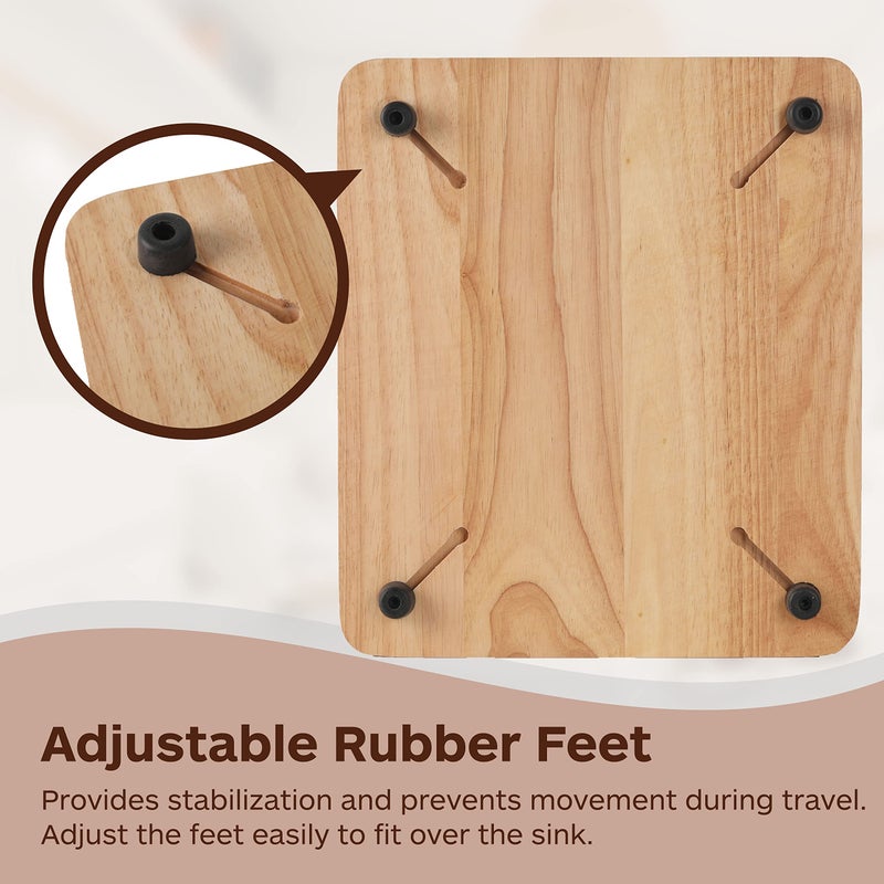 TonGass 15"x13"x3/4" RV Sink Cover with Adjustable Rubber Feet, Camping Cutting Board, Solid Oak with Food-Safe Oil Finish, Dual Purpose Sink Cover Cutting Board Add Counter Space in RV Kitchen - Image 5