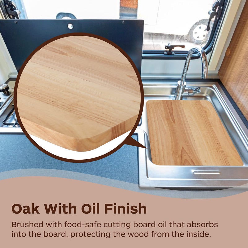 TonGass 15"x13"x3/4" RV Sink Cover with Adjustable Rubber Feet, Camping Cutting Board, Solid Oak with Food-Safe Oil Finish, Dual Purpose Sink Cover Cutting Board Add Counter Space in RV Kitchen - Image 3
