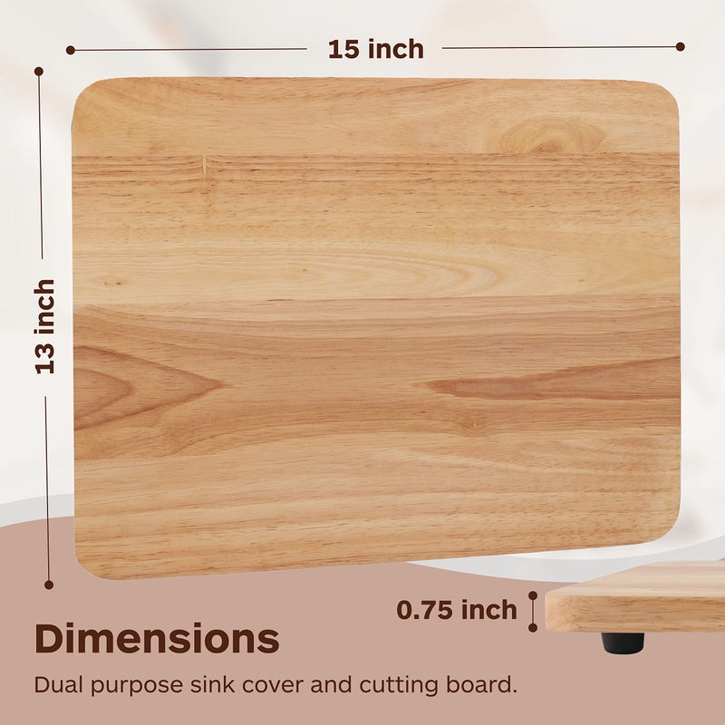 TonGass 15"x13"x3/4" RV Sink Cover with Adjustable Rubber Feet, Camping Cutting Board, Solid Oak with Food-Safe Oil Finish, Dual Purpose Sink Cover Cutting Board Add Counter Space in RV Kitchen - Image 2