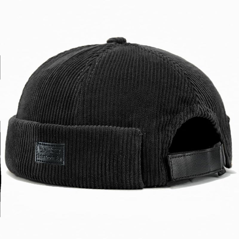 huablo Brimless Caps for Men Rolled Cuff Retro Beanie Hat Corduroy Brimless Cap Worker Hats Docker Beanie for Men Women Leon Hat Landlord Hat Black - Image 1