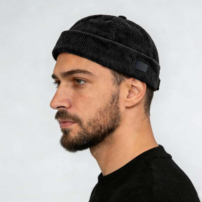 huablo Brimless Caps for Men Rolled Cuff Retro Beanie Hat Corduroy Brimless Cap Worker Hats Docker Beanie for Men Women Leon Hat Landlord Hat Black - Image 2