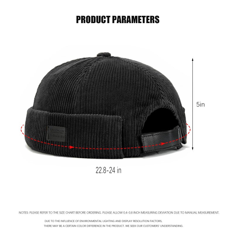 huablo Brimless Caps for Men Rolled Cuff Retro Beanie Hat Corduroy Brimless Cap Worker Hats Docker Beanie for Men Women Leon Hat Landlord Hat Black - Image 5
