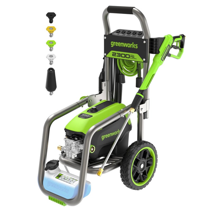 Greenworks غرين ووركس برو بدون فرش 2300 PSI معتمد SGS 23 GPM كحد أقصى 12 GPM غسالة ضغط كهربائية بمقابض قابلة للطي إطار فولاذي متين خرطوم بطول 25 قدم سلك طاقة GFCI بطول 35 قدم