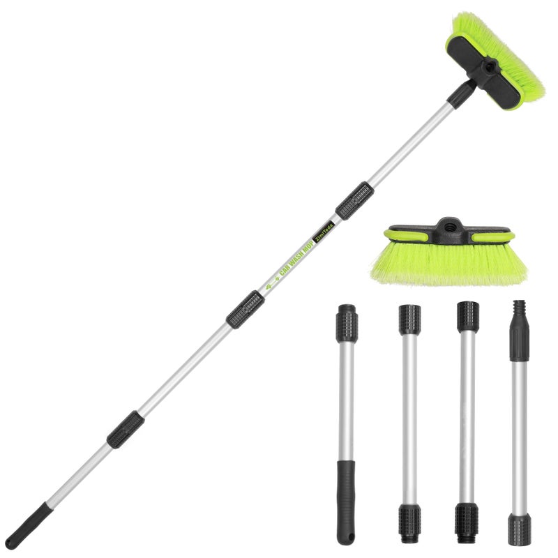 65165cm Car Wash Brush Long Handle Soft Bristle Scrub Cleaning Mop with 4 Handheld Places Extendable Washing Brushes Broom Kit for RV Boat Truck SUV Caravan Solar Panel House SidingSweep Snow